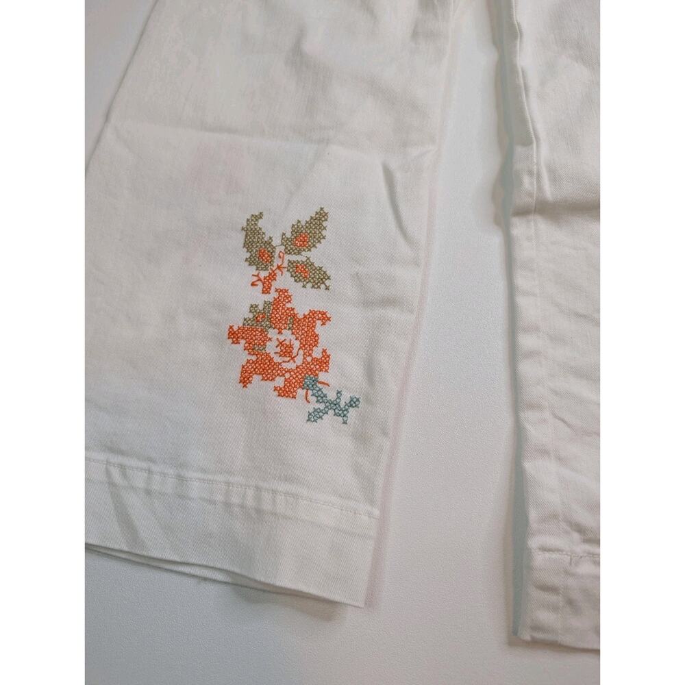 Anthropologie Maeve Colette White Wide-Leg Jeans Floral Embroidery 25 - Picture 5 of 14